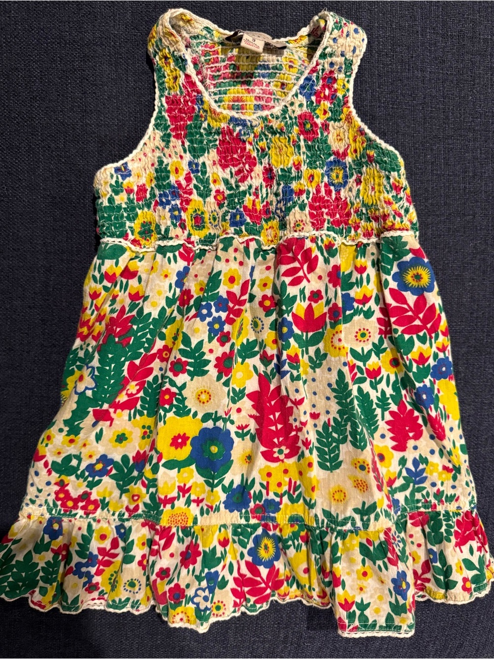 Stella McCartney Baby Multicolor Floral Smock Dress — Red, Green, Yellow, Blue